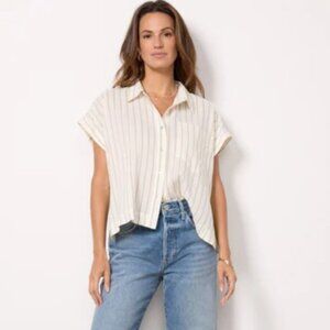 Evereve Pistola Green Striped button down shirt Lara Shirt Relaxed Fit Flowy